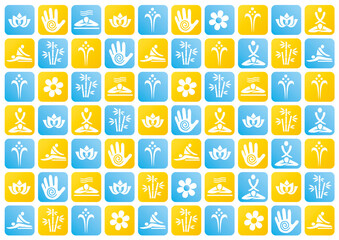 
Decorative background with Spa and massage icons.  
Illustration of a square raster with spa symbols. Vector available.