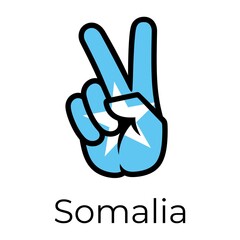 Somalia flag in the form of a peace sign. Gesture V victory sign, patriotic sign, icon for apps, websites, T-shirts, souvenirs, etc., isolated on white background