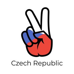 Czech Republic flag in the form of a peace sign. Gesture V victory sign, patriotic sign, icon for apps, websites, T-shirts, souvenirs, etc., isolated on white background