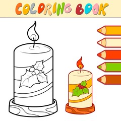 Coloring book or page for kids. Christmas Candle black and white