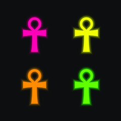 Obraz premium Ankh four color glowing neon vector icon