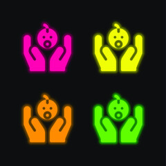 Adoption four color glowing neon vector icon