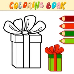 Coloring book or page for kids. Christmas Gift black and white