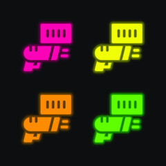 Barcode four color glowing neon vector icon