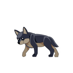 Wolf cub is looking for prey. Cartoon character of a dangerous mammal animal. A wild forest creature with dark fur. Side view. Vector flat illustration isolated on a white background