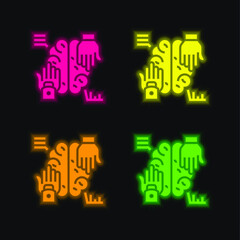 Artificial Intelligence four color glowing neon vector icon