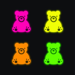 Bear four color glowing neon vector icon