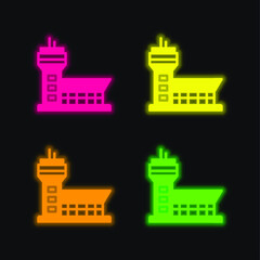 Airport four color glowing neon vector icon