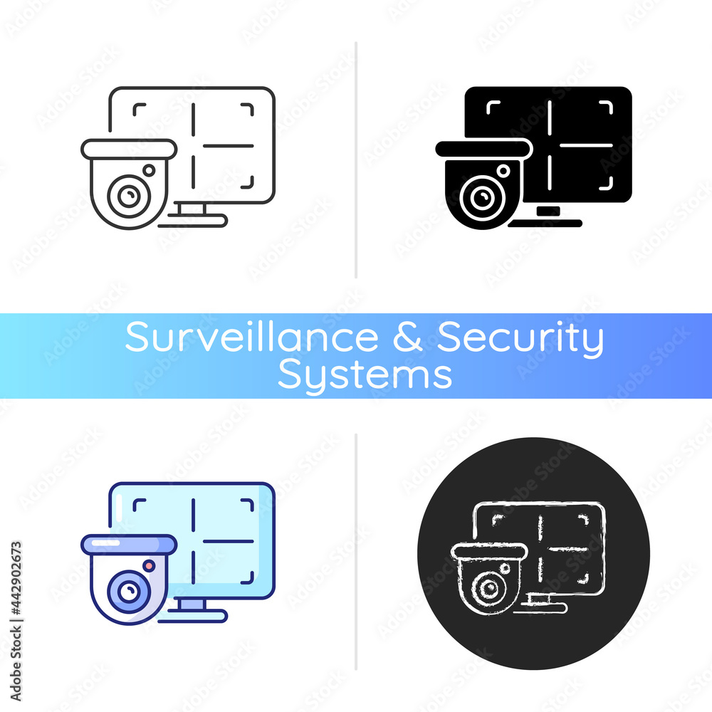 Poster cctv monitor icon. device for surveillance video in real-time display. converting signal into visual