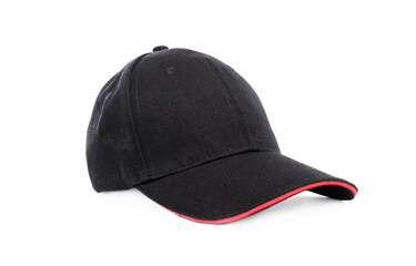 Dark baseball cap with red visor isolated on white background