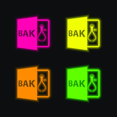 Bak File Format Symbol four color glowing neon vector icon