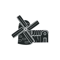 Farm Mill Icon Silhouette Illustration. Wind Building Vector Graphic Pictogram Symbol Clip Art. Doodle Sketch Black Sign.