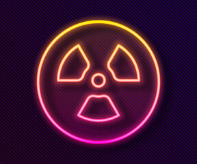 Glowing neon line Radioactive icon isolated on black background. Radioactive toxic symbol. Radiation hazard sign. Vector
