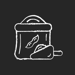 Fototapeta na wymiar Kinako chalk white icon on dark background. Healthy soybeans flour. Organic meals ingredients. Vegeterian food types. Nutrition and vitamin source. Isolated vector chalkboard illustration on black