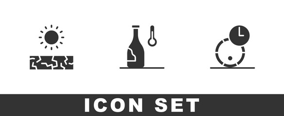Set Drought, Wine temperature and Wooden barrel for wine icon. Vector