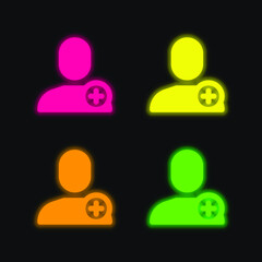 Add User four color glowing neon vector icon