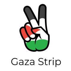 Gaza Strip flag in the form of a peace sign. Gesture V victory sign, patriotic sign, icon for apps, websites, T-shirts, souvenirs, etc., isolated on white background