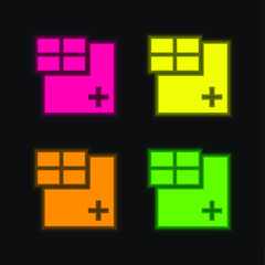 Add Window Grid Symbol four color glowing neon vector icon