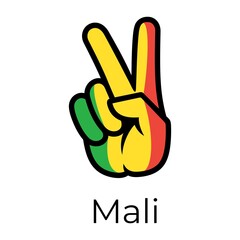 Mali flag in the form of a peace sign. Gesture V victory sign, patriotic sign, icon for apps, websites, T-shirts, souvenirs, etc., isolated on white background