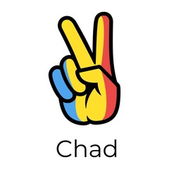 Chad flag in the form of a peace sign. Gesture V victory sign, patriotic sign, icon for apps, websites, T-shirts, souvenirs, etc., isolated on white background
