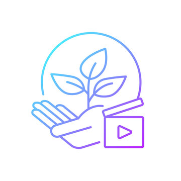 Environmental awareness videos gradient linear vector icon. Shooting footage for green activism campaign. Thin line color symbols. Modern style pictogram. Vector isolated outline drawing