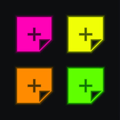 Obraz premium Add Button four color glowing neon vector icon