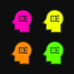 Artificial Intelligence four color glowing neon vector icon