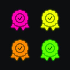 Badge four color glowing neon vector icon