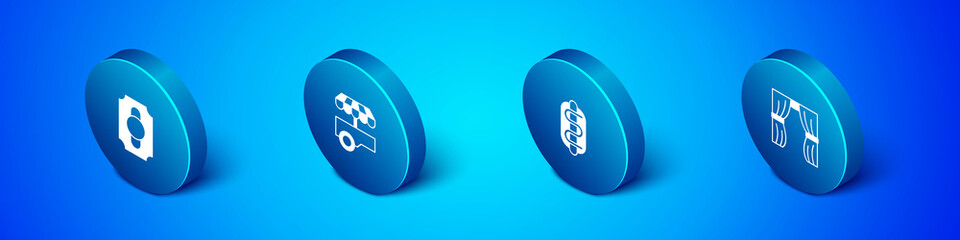 Set Isometric Circus ticket, Hotdog sandwich, curtain raises and Fast street food cart icon. Vector