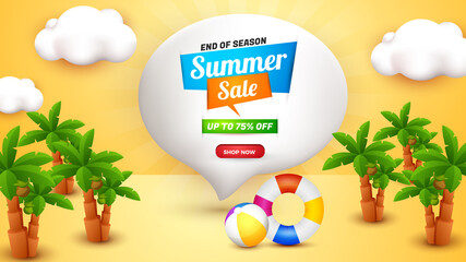Summer sale banner lanscape template with cute 3d element