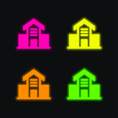 Architecture Building four color glowing neon vector icon