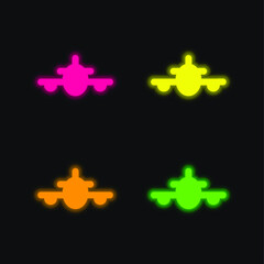 Obraz premium Airplane four color glowing neon vector icon