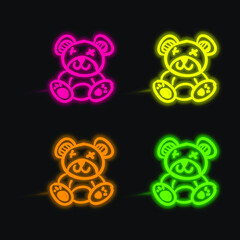 Bear Toy four color glowing neon vector icon