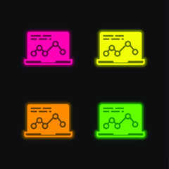 Analytics four color glowing neon vector icon