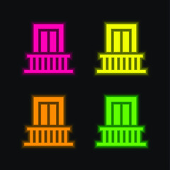 Balcony four color glowing neon vector icon