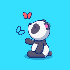 Illustration design of cute panda playing with butterfly. Isolated animal design concept. Perfect for landing pages, stickers, banners, book covers, etc