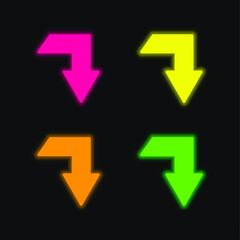 Arrow Down Broken Filled Angle four color glowing neon vector icon