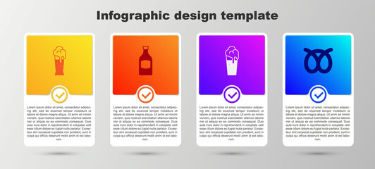 Set Glass of beer, Beer bottle, and Pretzel. Business infographic template. Vector