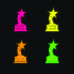 Award four color glowing neon vector icon