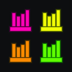 Bar Chart four color glowing neon vector icon