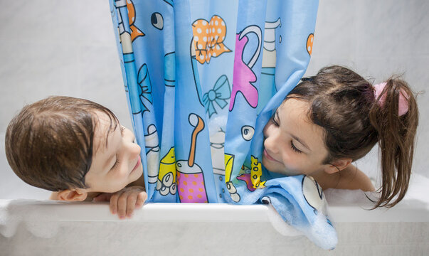 Leisure time bathtub time for children concept