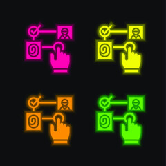 Algorithm four color glowing neon vector icon