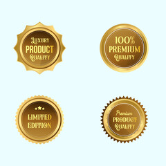 Fototapeta na wymiar Collection of flat golden premium badge label set
