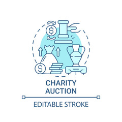 Charity auction concept icon. Fundraising event abstract idea thin line illustration. Selling rare experiential items. Bid on unique things. Vector isolated outline color drawing. Editable stroke