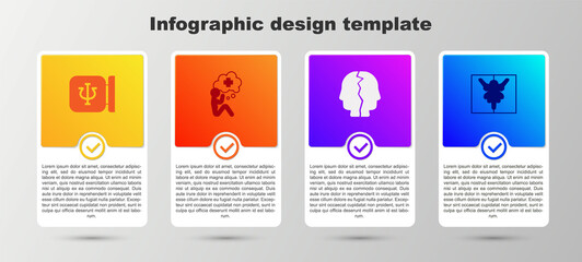 Set Psychology, Psi, Helping hand, Bipolar disorder and Rorschach test. Business infographic template. Vector