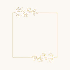 Gold square frame with wild flowers. Elegant wedding design. Vector isolated illustration. - 442908615