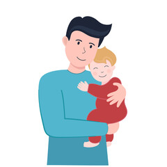 illustration celebration for father day 2021 on white isolated background. Father carries a little sun on his shoulders