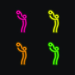 Ball On Stick Man Arms four color glowing neon vector icon