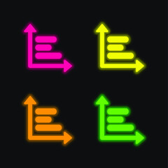 Bar Chart four color glowing neon vector icon