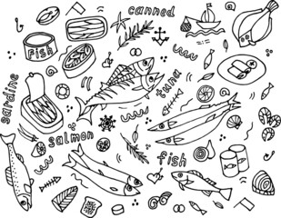 Doodle vector illustration of seafood